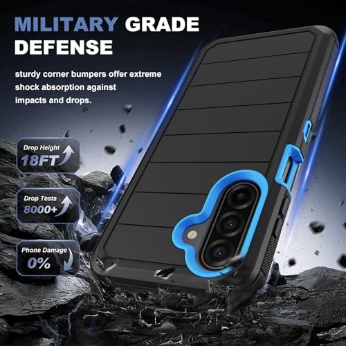 for Samsung Galaxy A17 5G Case, Military-Grade Drop Protection 3-Layer Rugged Shell with Screen Protector, Full-Body Non-Slip Shockproof Heavy Duty Protective Bumper Phone Cover (Black Blue) - color: Black Blue