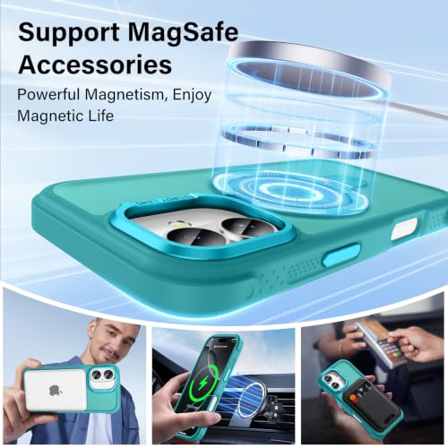Designed for iPhone 17 Case with Magnetic Stand, Darkcyan | Certified Drop Protection, Great Grip Feeling, Matte Translucent Back Slim Shockproof Phone Cover - color: Darkcyan, size: Iphone 17