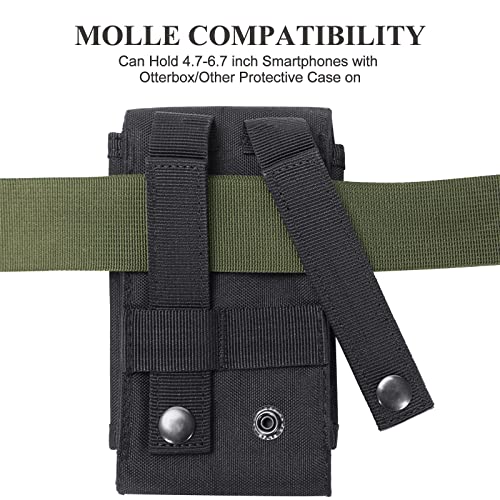 Black Tactical Molle Cellphone Pouch Case,Heavy Duty Waterproof Phone Holster Bag for iPhone 11 12 13 Pro Max for Samsung S22 S21 S20 FE Note 20 A13 A12 A02S Less 6.7" Phone with US Flag Patch - color: Black & 1 Red Patch