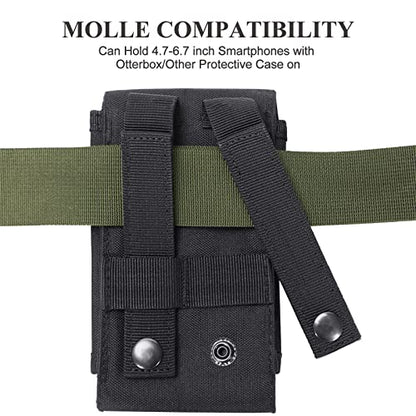 Black Tactical Molle Cellphone Pouch Case,Heavy Duty Waterproof Phone Holster Bag for iPhone 11 12 13 Pro Max for Samsung S22 S21 S20 FE Note 20 A13 A12 A02S Less 6.7" Phone with US Flag Patch - color: Black & 1 Red Patch