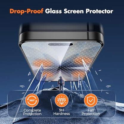 UNBREAKcable for iPhone 17 Screen Protector, 3-Pack Full Coverage Tempered Glass Screen [Military Grade Shatterproof] [9H Hardness] [Bubble Free] [Easy Installation] [99.99% HD Clear] for iPhone 17 - size: iPhone 17