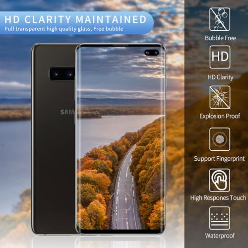 3 Pack Curved Tempered Glass Screen Protector Applicable for Samsung Galaxy S10plus 6.4-Inch, Support Fingerprint ID Friendly Tempered Glass Screen Protective, HD Clear Scratch Resistant Suitable - color: S10PLUS