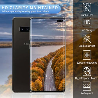 3 Pack Curved Tempered Glass Screen Protector Applicable for Samsung Galaxy S10plus 6.4-Inch, Support Fingerprint ID Friendly Tempered Glass Screen Protective, HD Clear Scratch Resistant Suitable - color: S10PLUS
