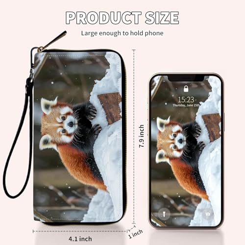 Ladies Wallet,Clutch Purses for Women Wallets Leather Credit Card Holder for Women Wristlet Slim Small Cute with Zipper,Thin RFID Blocking with Wrist Strap,Cute Raccoon Snow - color: Cute Raccoon Snow