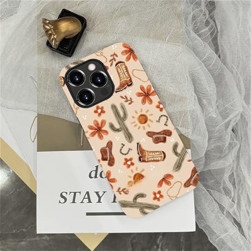ZHEGAILIAN Case Compatible with iPhone 15 Pro,Denim Boots Cactus Design Phone Case,Matte Mixed Double-Layer Hard Shell+Soft Silicone TPU Shock Protective - color: Denim boots cactus, size: iPhone 15 Pro