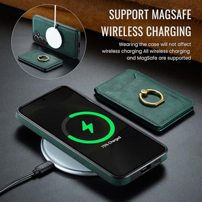 for Samsung Galaxy S26 Plus 2 in 1 Detachable Card Bag Wallet Case Durable Leather Wallets Magnetic Card Holder 4 Card Slots Ring Stand RFID Blocking Green - color: Green, size: Samsung Galaxy S26 Plus