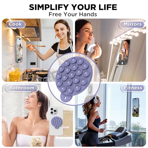 Magnetic Suction Cup Phone Mount, Compatible with MagSafe, Silicone Octo Cup Buddy Sticky Grip Holder for iPhone and Android, Removable Hands-Free Phone Stand Selfie/Video for TikTok, Lavender - color: Lavender