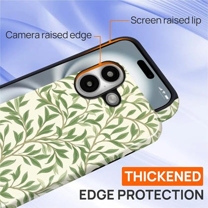 Case for iPhone 16 Plus, Shockproof Hybrid Protective Phone Case, Dual-Layer Drop Protection Anti-Scratch, Green Leaves - color: Green Leaves, size: iPhone 16 Plus