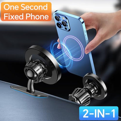 for iPhone Magsafe car Mount【20 Strong Magnets】Magnetic Phone Holder for Car Dashboard【360° Rotation】Hands Free Car Phone Holder Mount Dash Fit iPhone 15 14 13 12 Pro Max Plus MagSafe Car Accessories - color: Black