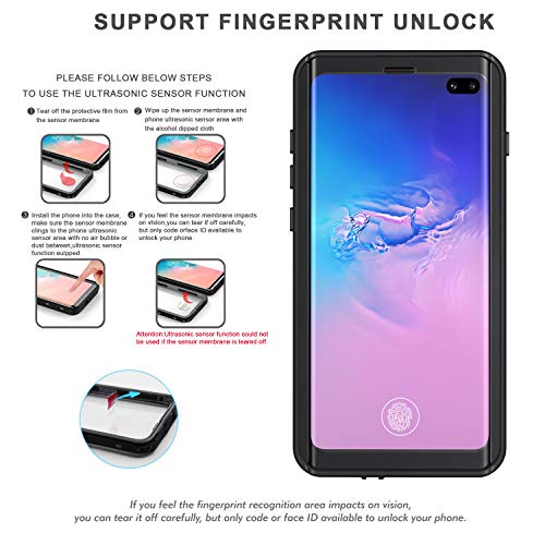Lanhiem for Samsung Galaxy S10+ Plus Case, IP68 Waterproof Dustproof Case with Built-in Screen Protector, Rugged Full Body Shockproof Protective Cover for Galaxy S10 Plus (Black/Clear)