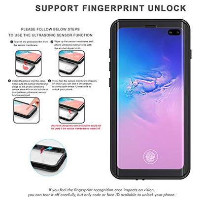 Lanhiem for Samsung Galaxy S10+ Plus Case, IP68 Waterproof Dustproof Case with Built-in Screen Protector, Rugged Full Body Shockproof Protective Cover for Galaxy S10 Plus (Black/Clear)