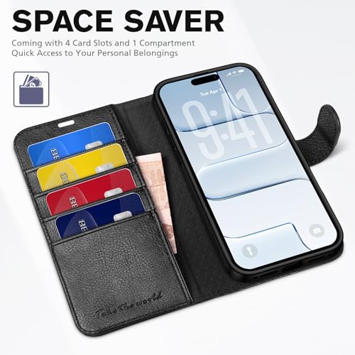 TUCCH Wallet Case for iPhone Air (6.5") 2025, Flip Stand, Textured Black | RFID Blocking, 4 Card Holders, Kickstand, PU Leather, Shockproof TPU Shell, Magnetic Closure, Protective Folio Cover - color: Textured Black