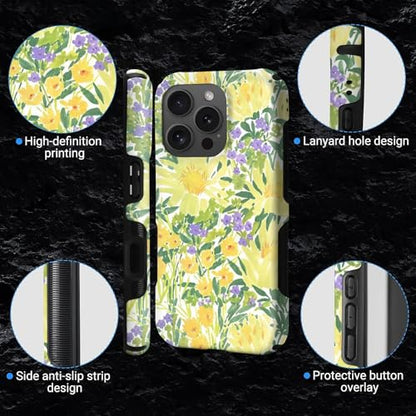 Case for iPhone 16 Pro Max | Anti-Slip Side Handle| Bold Protective Design | Compatible with MagSafe | Bright Yellow Wildflowers | - color: Bright Yellow Wildflowers, size: iPhone 16 Pro Max