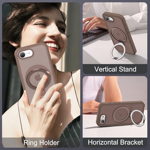 Compatible with iPhone 17E/16E Case with Magnetic Ring Stand [Compatible with Mag-Safe] [Built-in Screen Protector] Military-Grade Drop Protection Matte Translucent Phone Case, Desert Brown - color: Desert Brown, size: Iphone 17E/16E