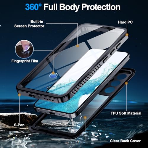 xiwxi for Samsung Galaxy S22 Case Waterproof,[IPX8 Underwater Case][Full Body Shockproof & Military Dropproof] Clear Sound Quality Built-in Screen Protector for Samsung S22 6.1 inch-Black - size: For Samsung S22-6.1"