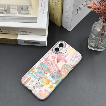 Case Compatible with iPhone 16, Cute Dual Layer Hybrid Phone Cover, Military Grade Drop Protection, Aesthetic Shockproof Phone Case for Women Girls, Pastel Pink Summer Collage - color: Pastel Pink Summer Collage, size: Iphone 16