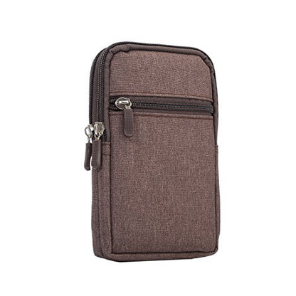 Men's Cell Phone Waist Bag Vertical, Cellphone Belt Loop Holster, Outdoor Sport Travel Nylon Small Mobile Phone Pouch Smartphone Waist Bag with Carabiner Hook Pen Holder Zipper Handbag Carrying Case - color: Brown