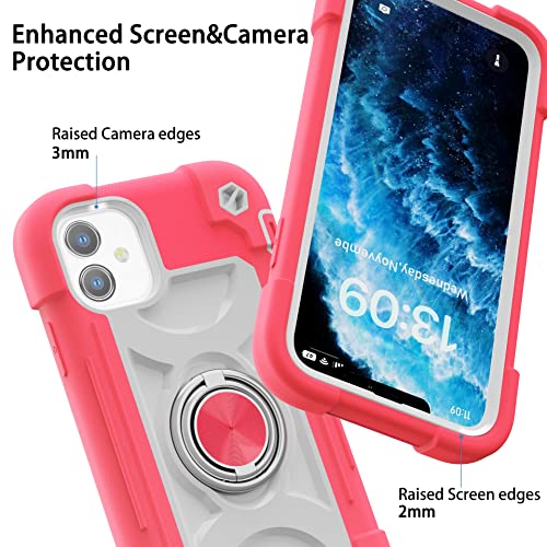 MARKILL Compatible with iPhone 11 Case 6.1 Inch with 360°Rotate Ring Stand, Military Grade Drop Protection Full Body Rugged Heavy Duty Case 3 in 1 Protective Cover Hot Pink - color: Hot Pink, size: iPhone 11 6.1"