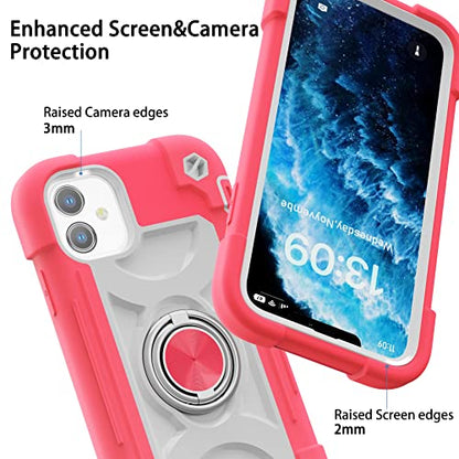 MARKILL Compatible with iPhone 11 Case 6.1 Inch with 360°Rotate Ring Stand, Military Grade Drop Protection Full Body Rugged Heavy Duty Case 3 in 1 Protective Cover Hot Pink - color: Hot Pink, size: iPhone 11 6.1"