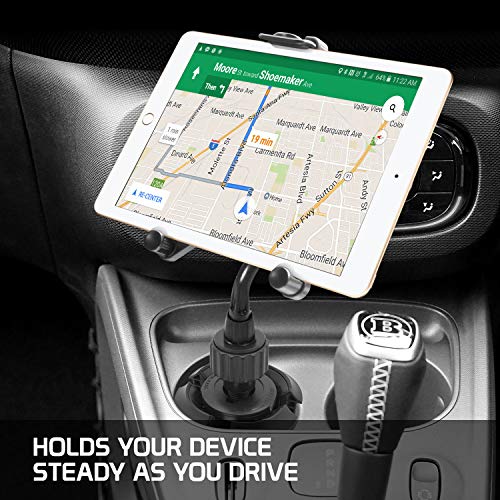 Cellet Tablet Mount with a Cup Holder Base Compatible for Apple iPad Pro 12.9, 11, 10.5, 9.7, Air, Mini, Samsung Galaxy Tab S8 S7 S6 S5 A/E Amazon Kind Fire HD 10 8 Surface Go (Tablet Goose Neck) - style: Tablet Goose Neck