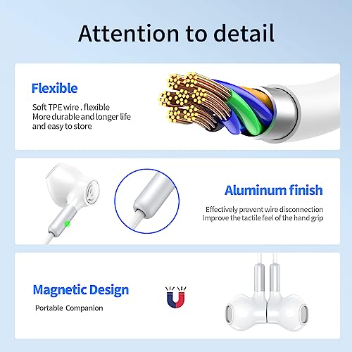 BENEWY Wired Earbuds 3.5mm Magnetic Earphones with Microphone Headphones - color: White