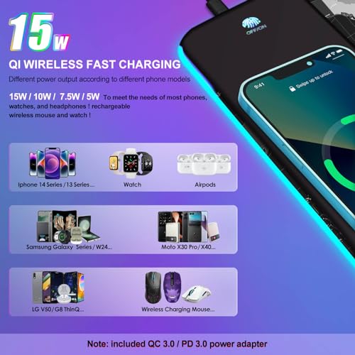 ToLuLu Wireless Charging RGB Gaming Mouse Pad, 15W Mouse Mat w/ 30W Charger - color: World Map