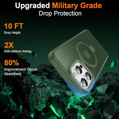 Magnetic for iPhone 14 Pro Max Case with Ring Stand,Midnight Green | Invisible Magnetic Kickstand, 10FT Drop Protection Shockproof, Velvety Touch, Slim Translucent Matte Back - color: Midnight Green, size: Iphone 14 Pro Max 6.7 inches