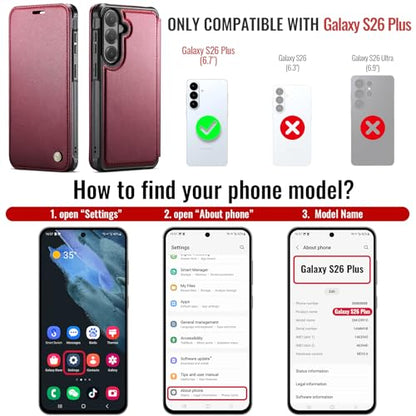 for Galaxy S26 Plus Slim Wallet Case Wireless Charging, WineRed - color: Wine Red, size: Galaxy S26 Plus