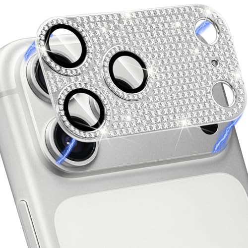 Compatible with iPhone 17 Pro Max Camera Lens Protector, Bling 3D Rhinestone Sparkle Diamond 9H Tempered Glass Anti Scratch Full Protective Len Cover, Silver - color: Silver Diamond, size: for iPhone 17 Pro Max