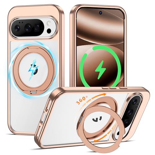 Compatible with Clear Google Pixel 10 Pro XL Case & Google Pixel 9 Pro XL Case 6.8'' with 360° Magnetic Ring Stand [Plating Phone Cases],Desert Gold - color: Desert Gold, size: Pixel 9 Pro XL & Pixel 10 Pro XL