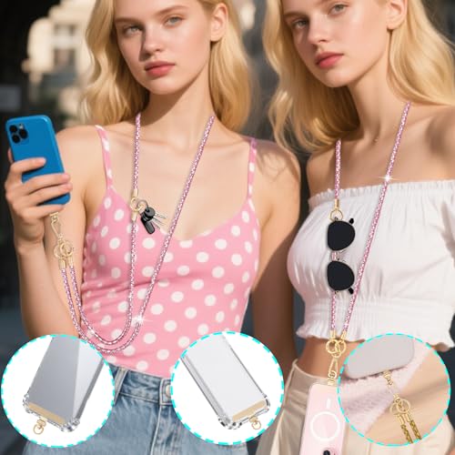 Crystal Phone Lanyard Crossbody Adjustable Rhinestone Anti-Theft Phone Strap Crossbody Cell Phone Neck Strap for Women - color: Pink