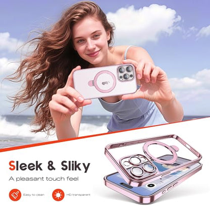 for Plating iPhone 15 Pro Max Case with Magnetic Stand,Rose Gold - color: Rose Gold, size: iPhone 15 Pro Max