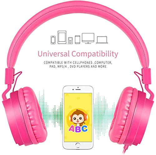 Kids Headphones, Lightweight Stereo Wired Toddler Headphones, Adjustable Headband Children's Headset for Smartphones Computer Pad Earphones(Pink) - color: Pink