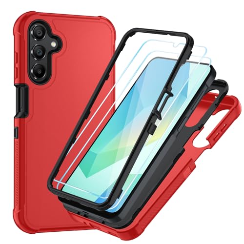 for Samsung Galaxy A16 5G Case : 3-Layer Shockproof Phone Cover with HD Screen Protector,Hybrid Protective Military-Grade Drop Protection for Galaxy A16 5G Phone Case (Bright Red/Black) - color: Bright Red/Black