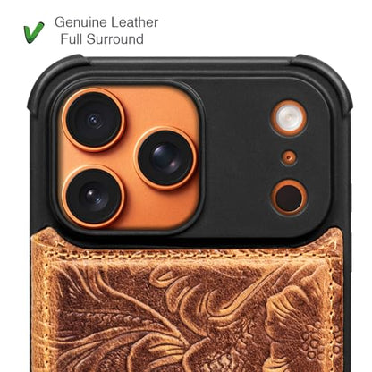 Wallet Real Leather Case Compatible with iPhone 17 Pro 6.3" Brown | Genuine Leather,Shockproof, Anti-Fall Case,Flip Cover,with Card Slot,Double Magnetic Buckle,Kickstand,RFID Blocking Brown - color: Brown, size: 6.3"-17 Pro