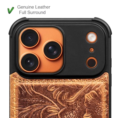 Wallet Real Leather Case Compatible With iPhone 17 Pro Max 6.9" | Genuine Leather,Shockproof, Anti-Fall Case,Flip Cover,with Card Slot,Double Magnetic Buckle,Kickstand,RFID Blocking Brown - color: Brown, size: 6.9"-17 Pro Max