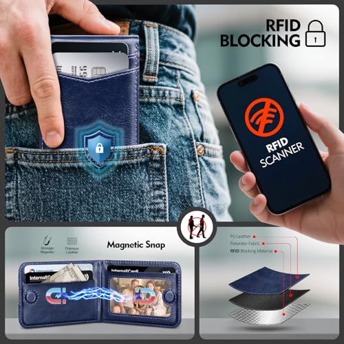 RFID Blocking MagSafe Wallet Stand with Card Holder,5 Card Slots & ID Window,PU Leather Magnetic Phone Adjustable Kickstand for iPhone 12/13/14/15/16/17 Pro Max & Air Plus Series,Blue - color: Blue, style: Stand Wallet