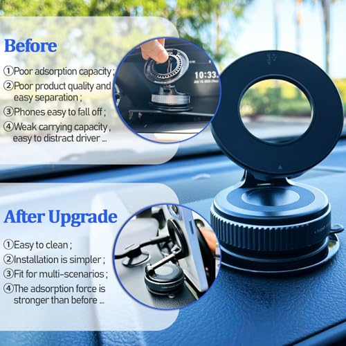 Vacuum Magnetic Car Phone Holder Stand,Reinforced Ultra-Strong Vacuum Suction Cup,360° Rotation&Foldable,Universal Dashboard Windshield/Gym/Mirror/Kitchen Phone Stand,for All iPhone Series&All Android