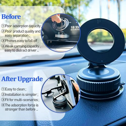 Vacuum Magnetic Car Phone Holder Stand,Reinforced Ultra-Strong Vacuum Suction Cup,360° Rotation&Foldable,Universal Dashboard Windshield/Gym/Mirror/Kitchen Phone Stand,for All iPhone Series&All Android