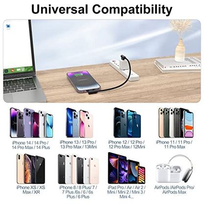 iPhone Charger 1ft MFi Certified Short 90 Degree Lightning Cable 2-Pack - color: Black