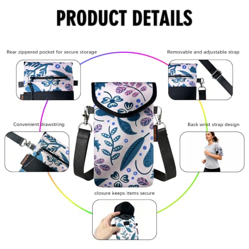 Neoprene Phone Sleeve Pouch Case Bag for Men Women w/Crossbody Strap/Neck Lanyard for iPhone 17/16/15/14 Pro Max, Samsung S25，Pixel 10 - color: Beige Leaf Print
