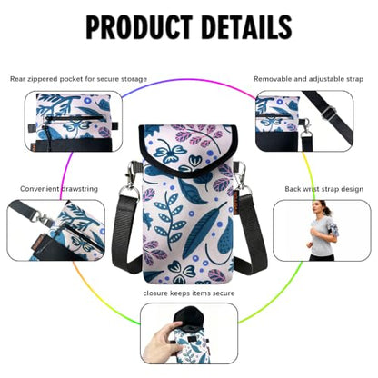 Neoprene Phone Sleeve Pouch Case Bag for Men Women w/Crossbody Strap/Neck Lanyard for iPhone 17/16/15/14 Pro Max, Samsung S25，Pixel 10 - color: Beige Leaf Print