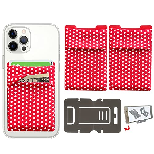 RFID Blocking Phone Card Wallet Stretchy Lycra Wallet Pocket Credit Card ID Case Pouch Sleeve Adhesive Sticker Compatible with iPhone Samsung Galaxy Android Smartphones (Polka Dot Red)-2PC - color: Dot Red