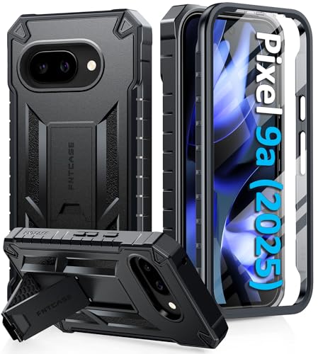 FNTCASE for Google Pixel 9A Case, Built-in Screen Protector, Kickstand | 20FT Military-Grade Drop Protection, Anti-Slip Matte Textured, Rugged Heavy Duty Shockproof TPU Protective Cover - color: Black, size: For Pixel 9A 6.3 Inch