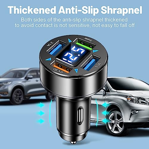 66W Fast Car Charger,4 Ports Cigarette Lighter USB Charger with LED Voltmeter,QC3.0/Super Port Car Charger Adapter Fast Charging,Compatible with Android/Samsung Galaxy/iPad - color: QC3.0/Super