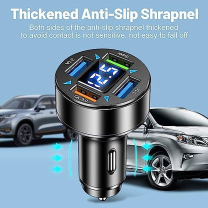 66W Fast Car Charger,4 Ports Cigarette Lighter USB Charger with LED Voltmeter,QC3.0/Super Port Car Charger Adapter Fast Charging,Compatible with Android/Samsung Galaxy/iPad - color: QC3.0/Super