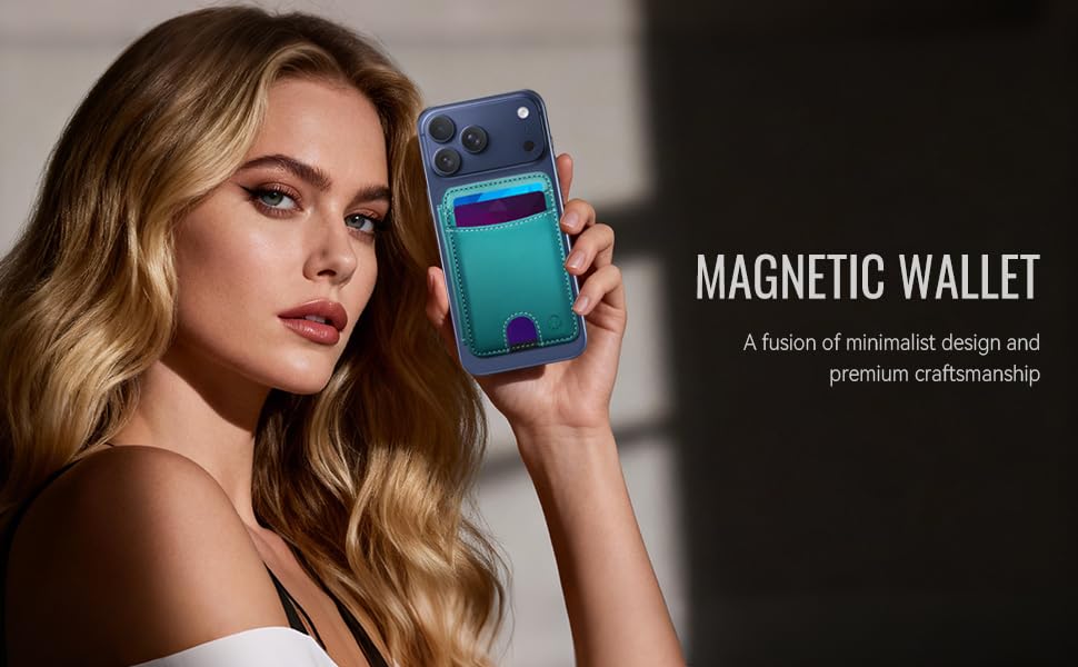 WJX MagSafe Magnetic Phone Wallet, RFID Slim 6 Card Holder with Cash Slot & Clear ID Window, Mini Gift‑Ready Wallet for Google/Samsung/iPhone 17/16/15/14/13/12 Series, Green - color: Green