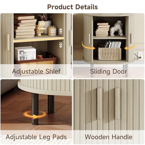 Oval End Table with Charging Station & Door (1, Natural White) - color: Natural White
