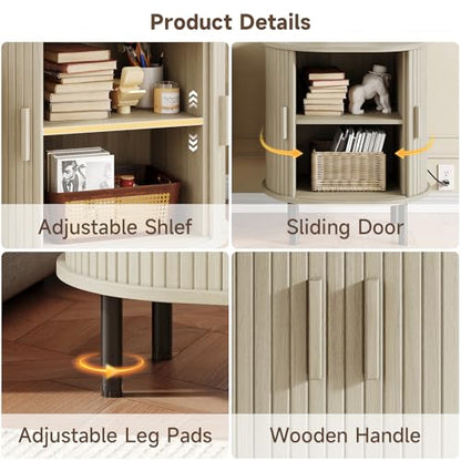 Oval End Table with Charging Station & Door (1, Natural White) - color: Natural White