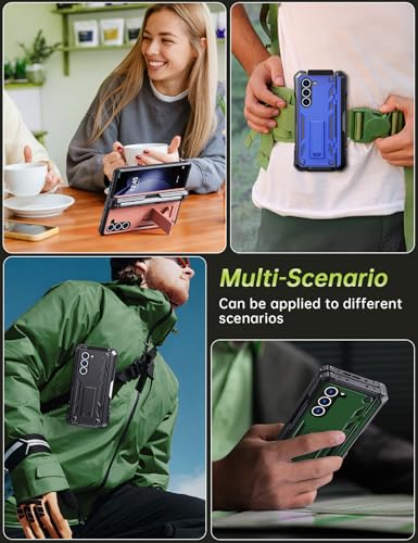 KJSK for Samsung Galaxy Z Fold 5 Case,with S Pen Holder+Belt Clip Holster+Built-in Kickstand+Hinge Protection,Heavy Duty Military Grade Drop Proof Case for Galaxy Z Fold 5(Blue) - color: Blue